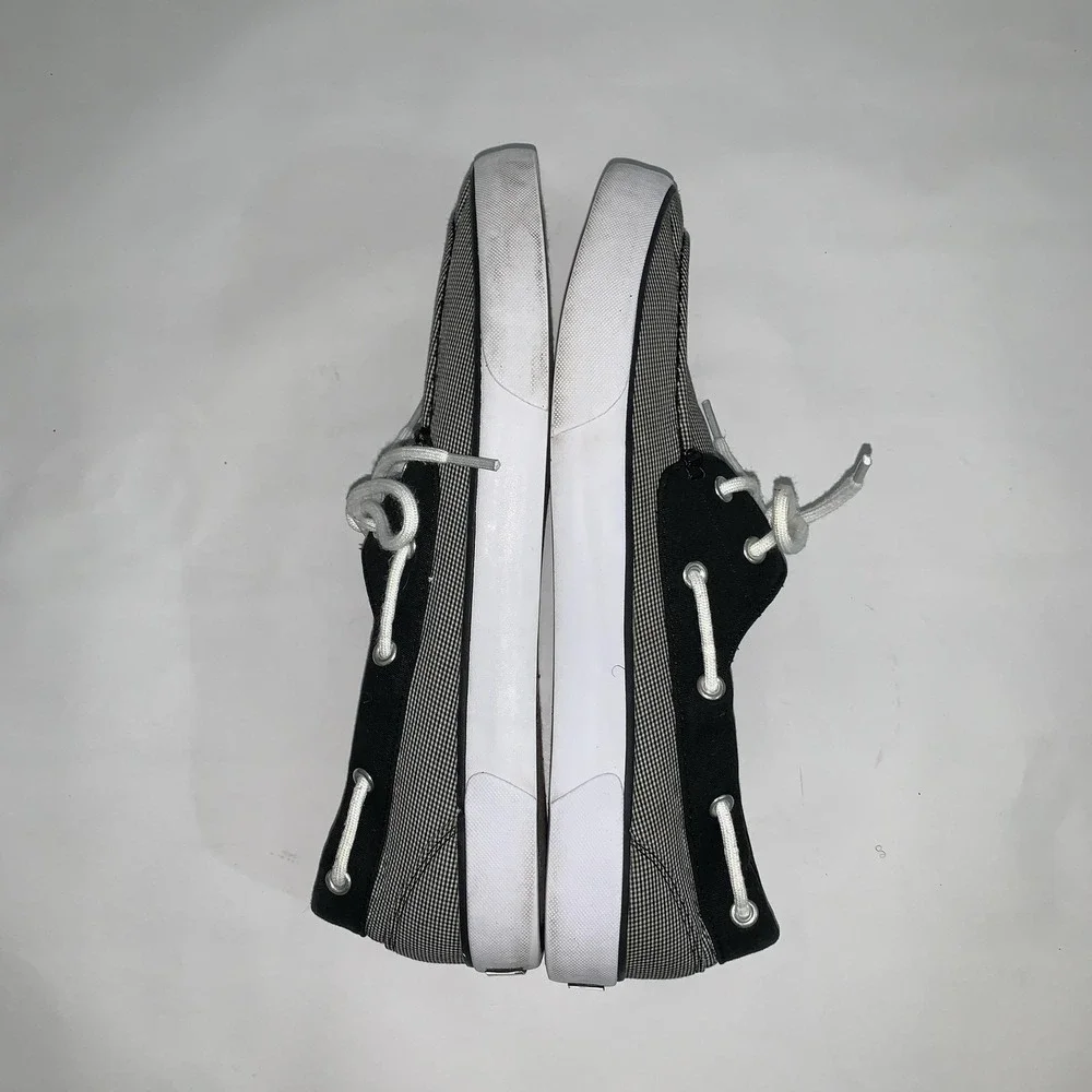 Polo Ralph Lauren Lander Boat Shoes Mens Size 12 Black Gingham Canvas Casual